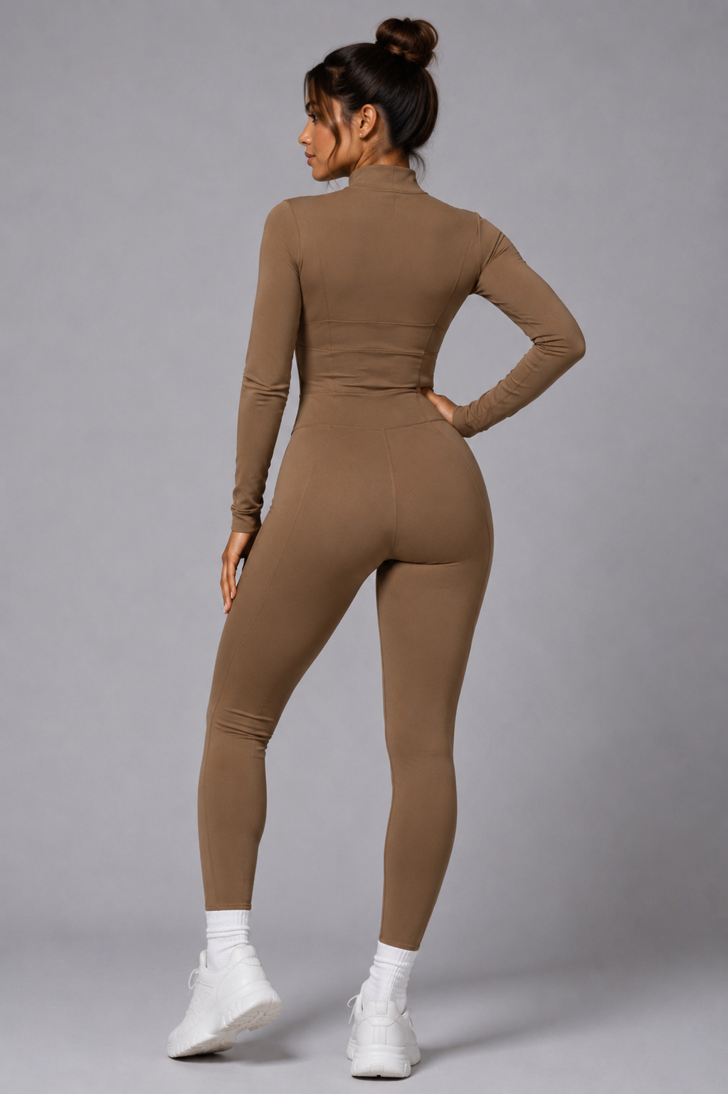 Mocha Snatch Zip Front Jumpsuit