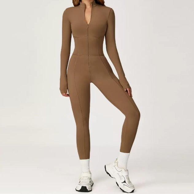 Mocha Snatch Zip Front Jumpsuit