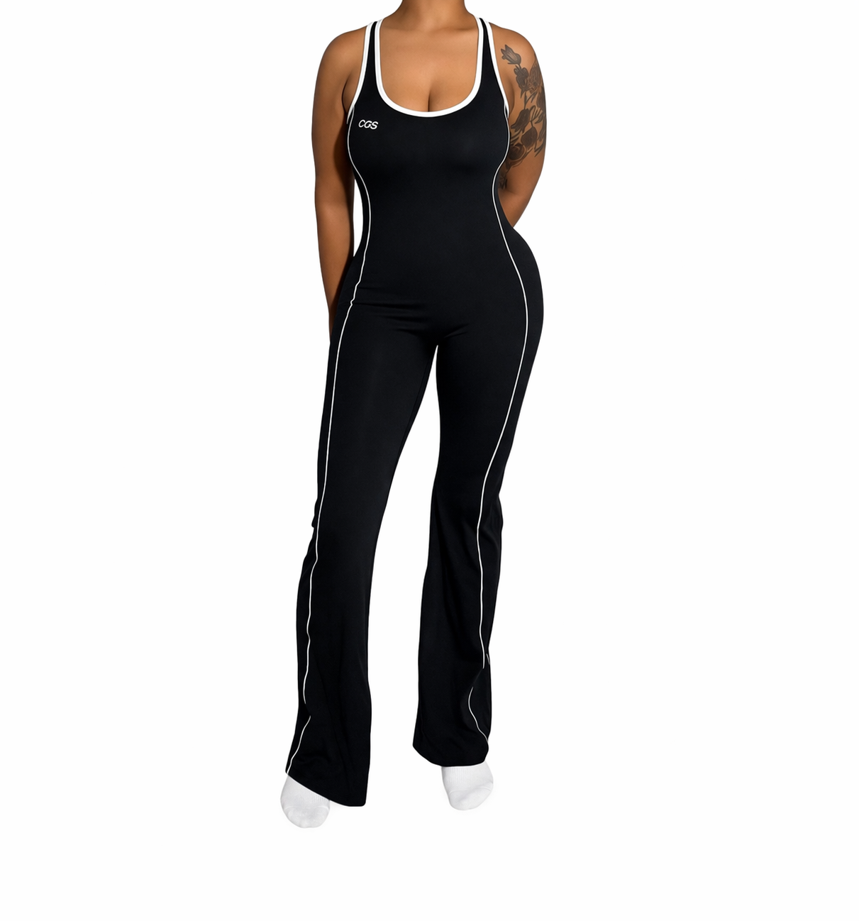 CAS Flare Cross Back Stripe Jumpsuit