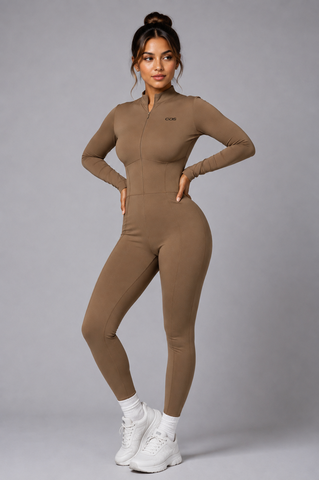 Mocha Snatch Zip Front Jumpsuit
